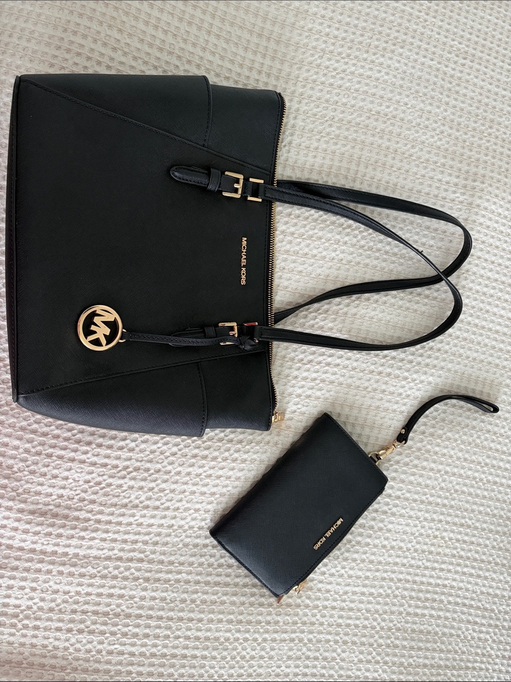 Michael Kors Black Saffiano Tote with Matching Wristlet